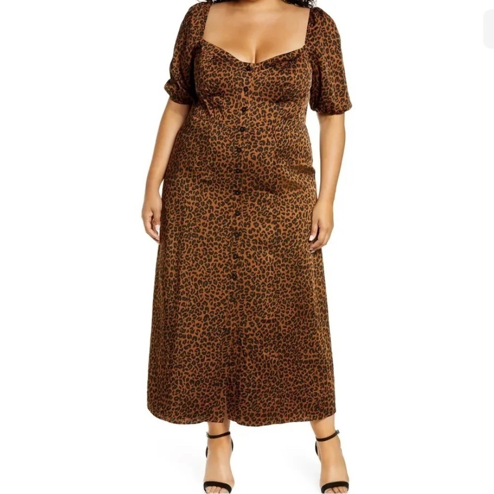 Good American Brown Leopard Print Button-Front Maxi Dress